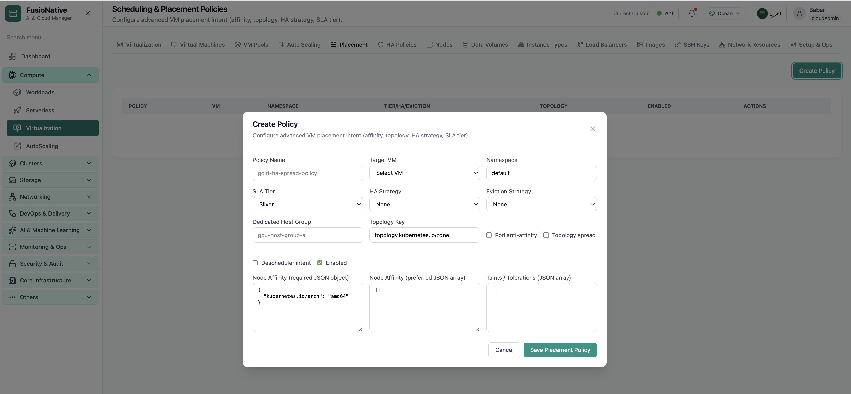 Scheduling and placement policies.